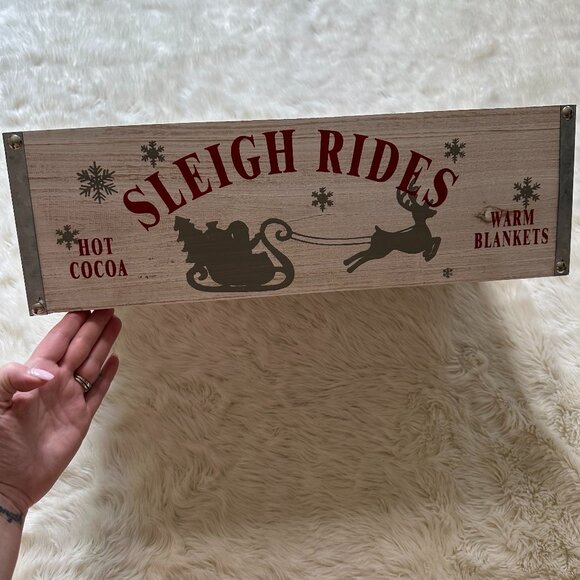 Sleigh Rides Christmas Holiday Decor Lightweight Wooden Basket - Picture 1 of 5